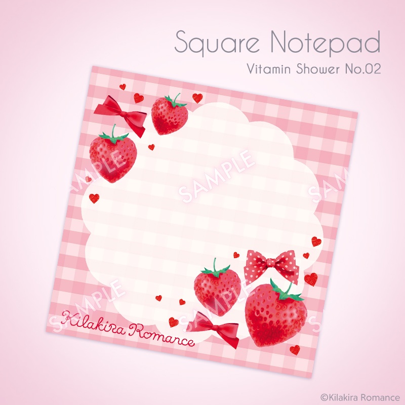 ましかくメモパッド[Vitamin Shower No.02]（ピンクギンガム×いちご）