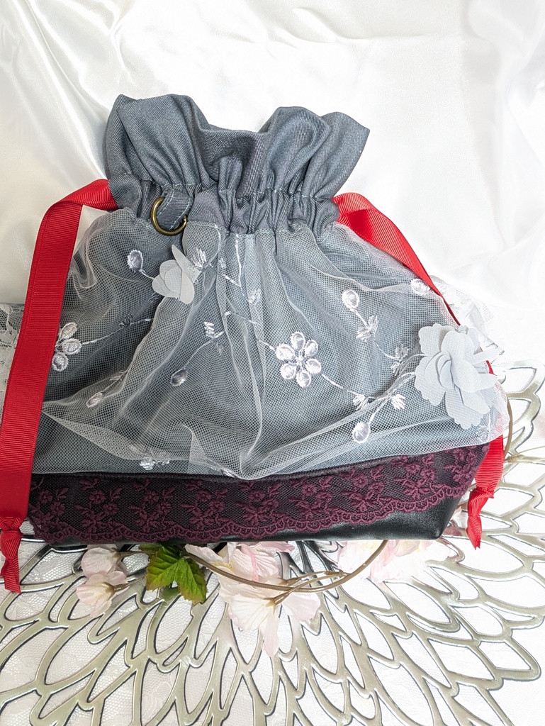 巾着レースショルダーバッグ