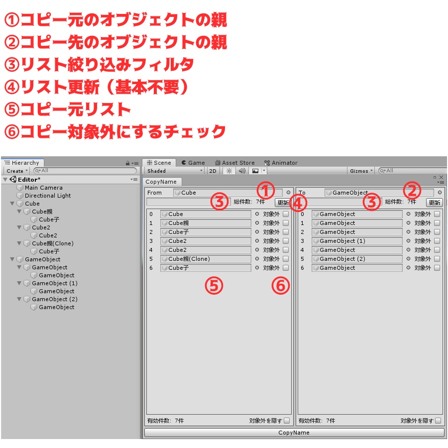 【無料】【unityエディタ拡張】【VRC】階層ごとオブジェクト名をコピーするやつ