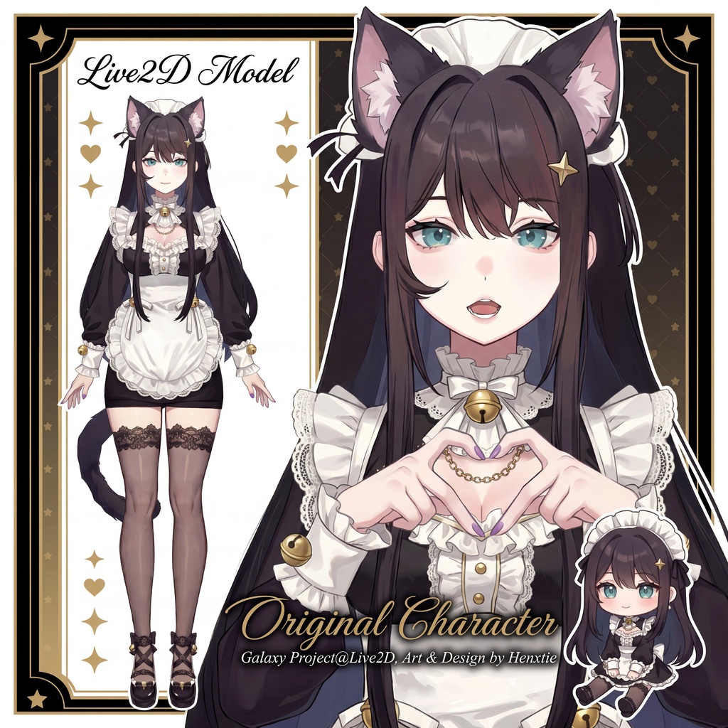 【Vtuber model】黒にゃんメイド Live2D モデル【配信・自作枠向け 】