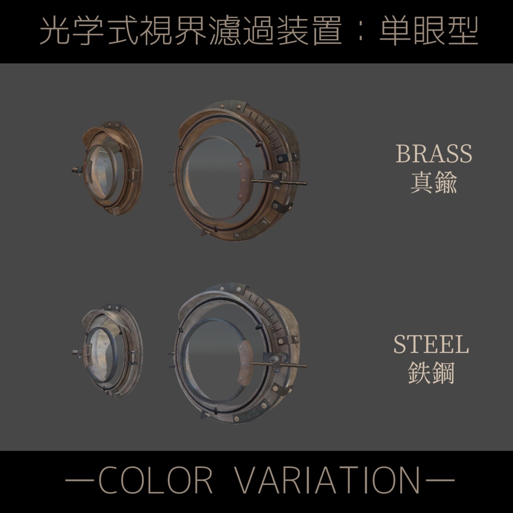 光学式視界濾過装置:単眼(モノクル)型/両眼(眼鏡)型