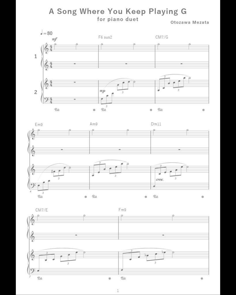 ソを弾き続ける曲 ピアノ楽譜 / A Song Where You Keep Playing G Sheet music for Piano