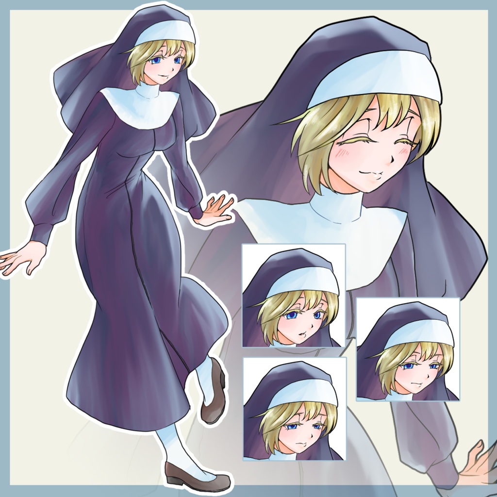 【無料有】修道女風の女性【差分5種】