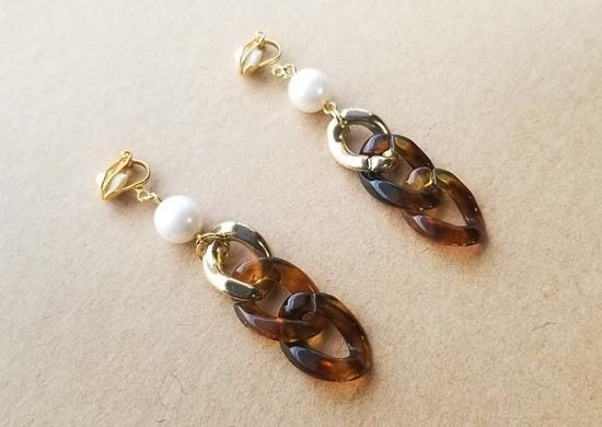 ヴィンテージパールとチェーンのイヤリング(A)