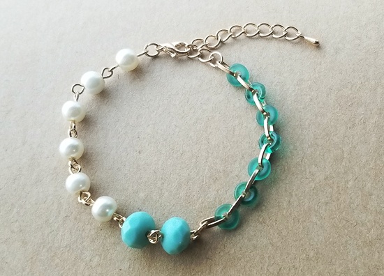 チェコリングビーズのチェーンブレスレット(B)