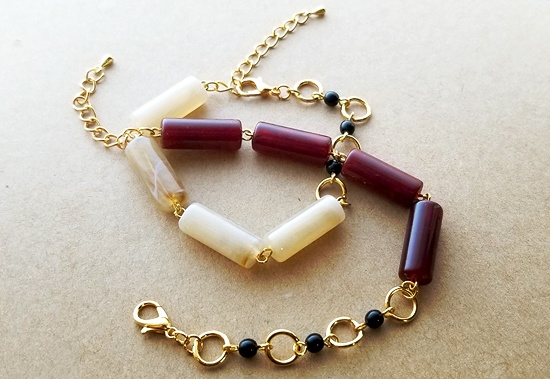 マーブルビーズとチェーンのヴィンテージ風ブレスレット（バリエーション有）