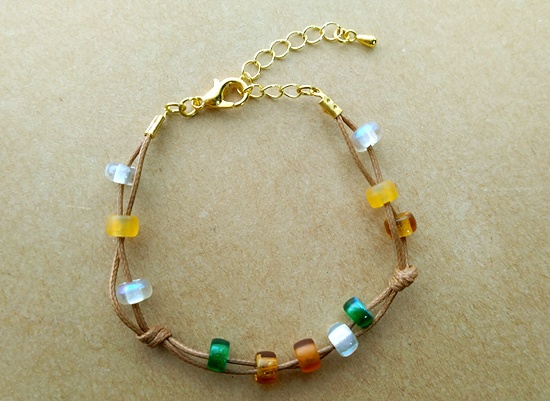 ブラウンコードのチェコガラスビーズブレスレット(ナチュラル)