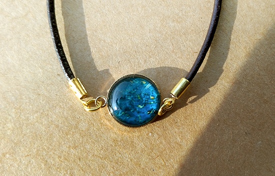 アルコールインク柄カボションの革紐ブレスレット(バリエーション有)