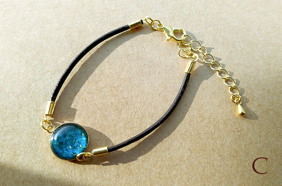 アルコールインク柄カボションの革紐ブレスレット(バリエーション有)