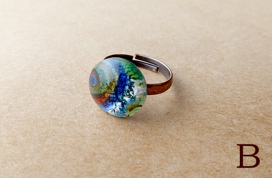 フュージングガラスの指輪<夏空>(カラーバリエーション有)