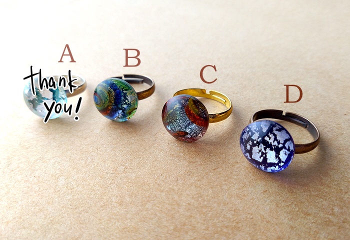 フュージングガラスの指輪<夏空>（カラーバリエーション有）
