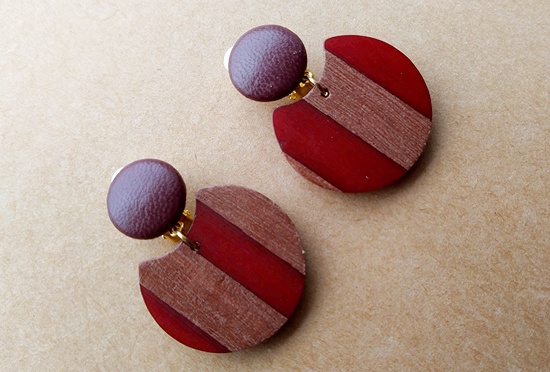 ウッド×レジンの異素材イヤリング(E)