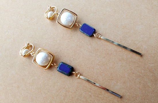 チェコスクエアビーズのIラインイヤリング(バリエーション有)