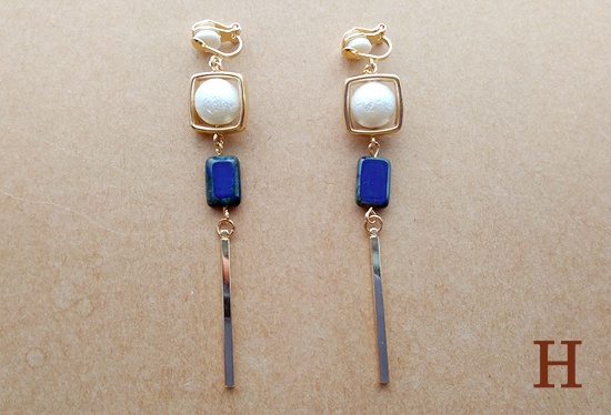 チェコスクエアビーズのIラインイヤリング(バリエーション有)