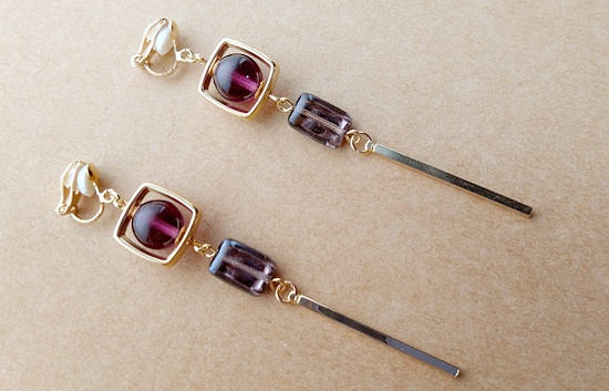 チェコスクエアビーズのIラインイヤリング(バリエーション有)