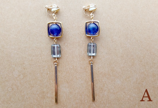 チェコスクエアビーズのIラインイヤリング(バリエーション有)