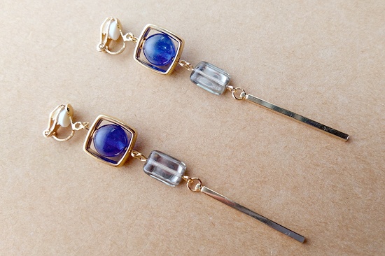 チェコスクエアビーズのIラインイヤリング(バリエーション有)