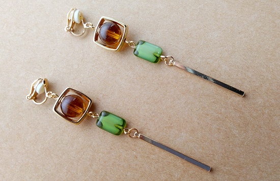 チェコスクエアビーズのIラインイヤリング(バリエーション有)