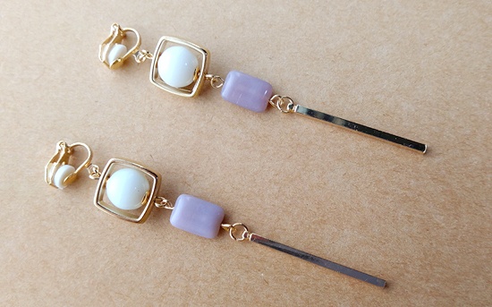 チェコスクエアビーズのIラインイヤリング(バリエーション有)