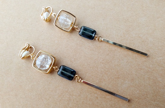 チェコスクエアビーズのIラインイヤリング(バリエーション有)