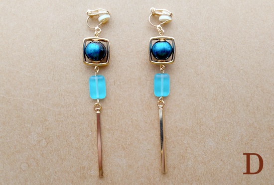 チェコスクエアビーズのIラインイヤリング(バリエーション有)