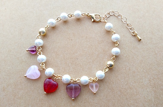 ハートチャームブレスレット（red）