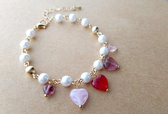 ハートチャームブレスレット(red)