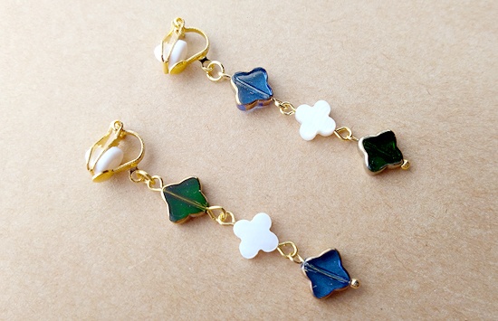 シェルとステンドフラワーのイヤリング