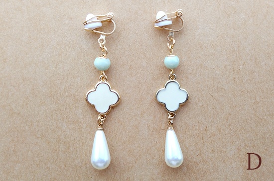 パステルクロスフラワーとパールドロップのイヤリング(バリエーション有)