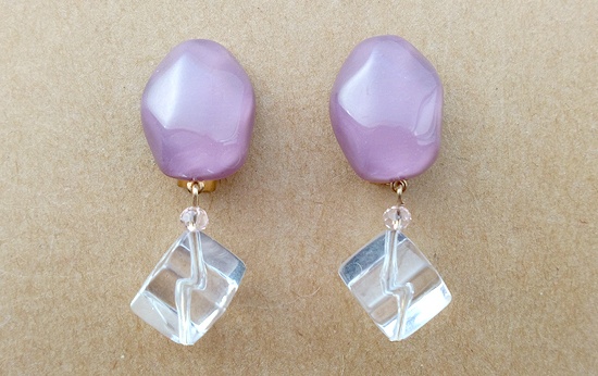 揺蕩う水面とアイスキューブのイヤリング（purple）