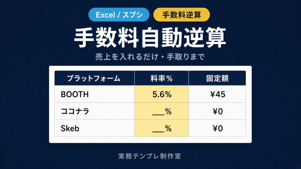 【Excel/スプシ】プラットフォーム手数料自動逆算シート|BOOTH・ココナラ・クラウドワークス・Skeb対応