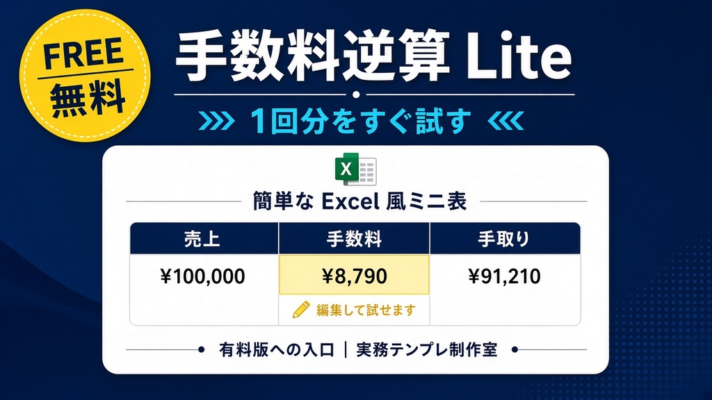 【無料】手数料逆算Lite｜BOOTH・ココナラだけ試せるサンプル