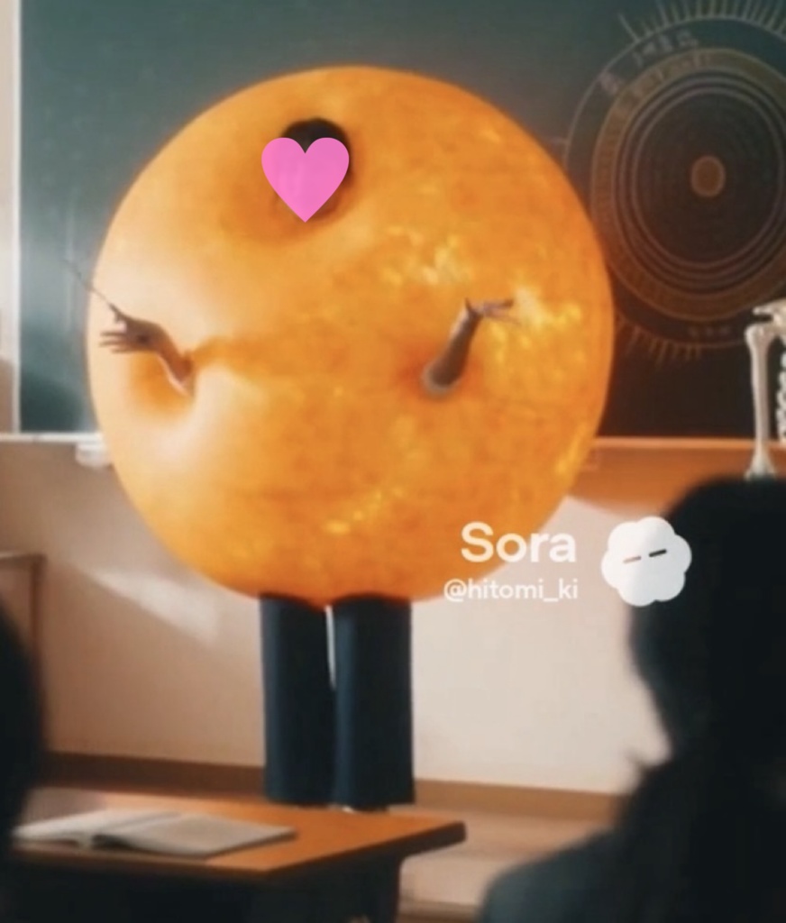 【AI動画】月と太陽の顔出し着ぐるみ姿で授業をする理科教師・えな