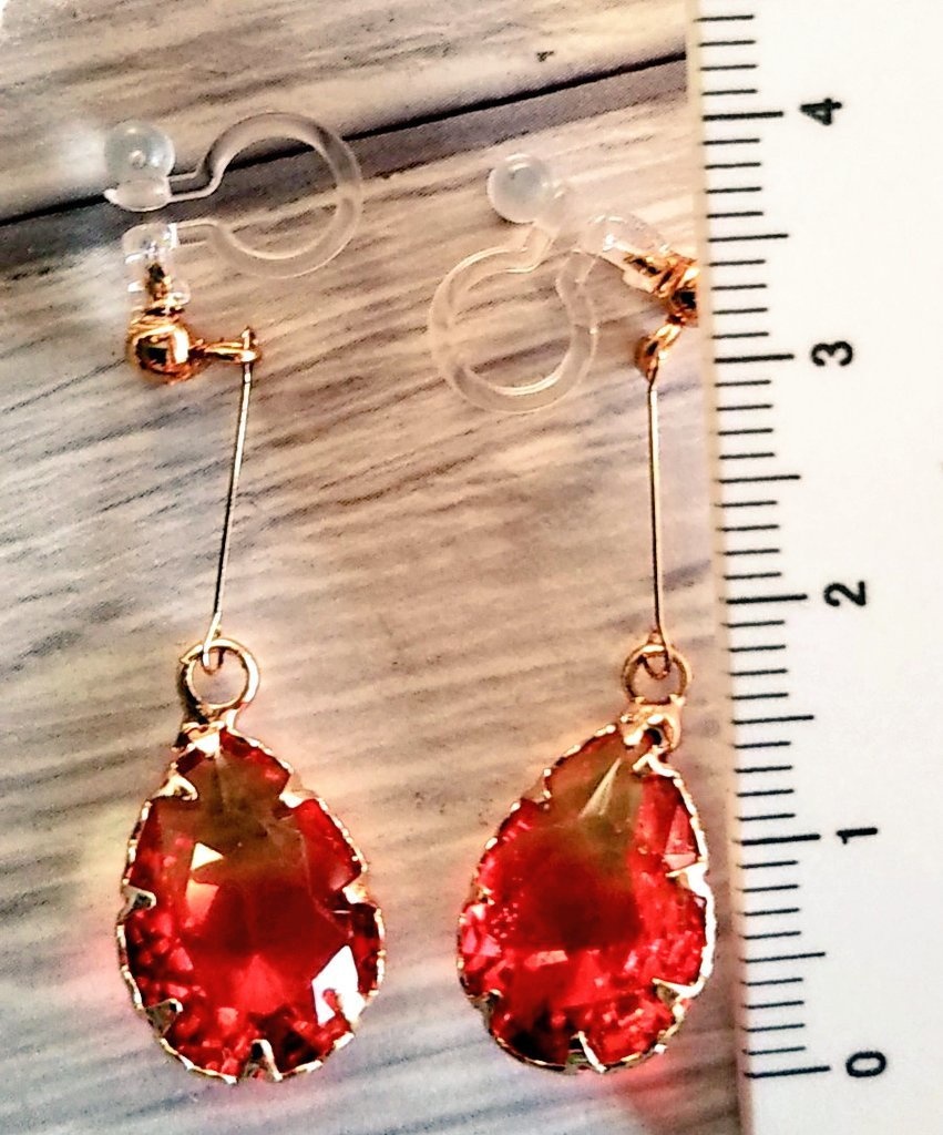 グラデーションクリスタルチャームノンホールピアス(オレンジ)