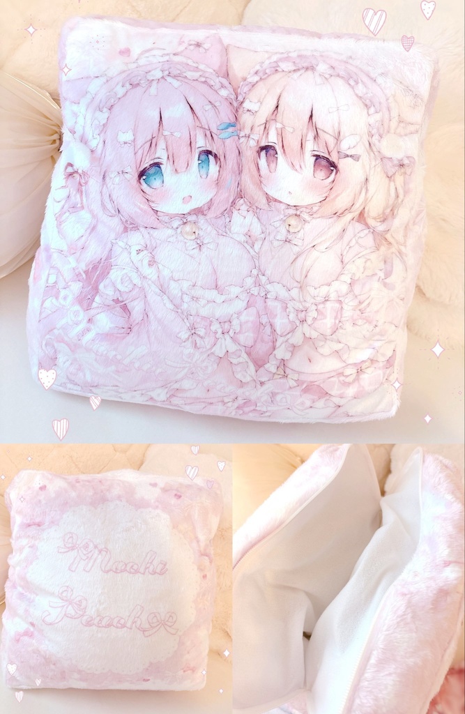 ねここちゃん＆ばにらちゃんクッションブランケット - MochiPeach/桃豆