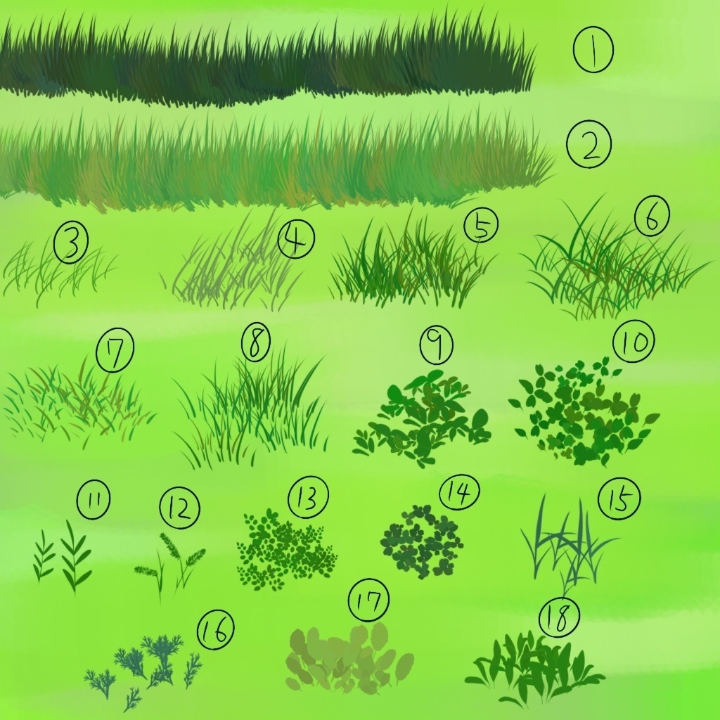 【Procreate】草と野原の無料ブラシ31種類(草原グラデも茂みも)