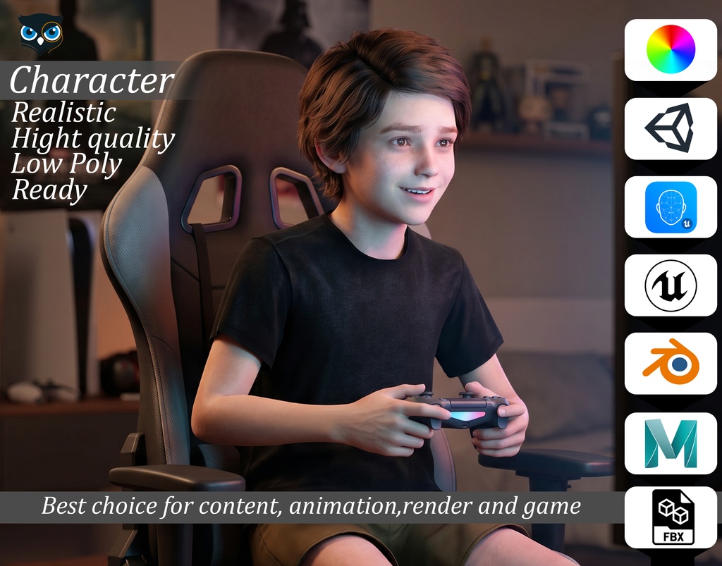 ゲーマー少年レオ - ゲーム・アニメーション制作向け3Dモデル