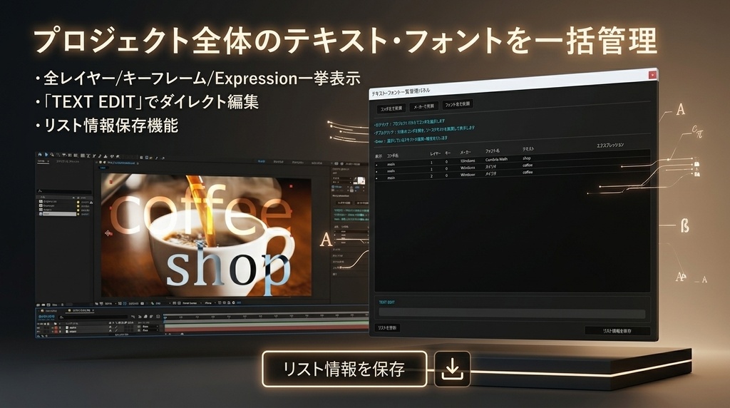 AfterEffects テキストレイヤー一括管理スクリプト