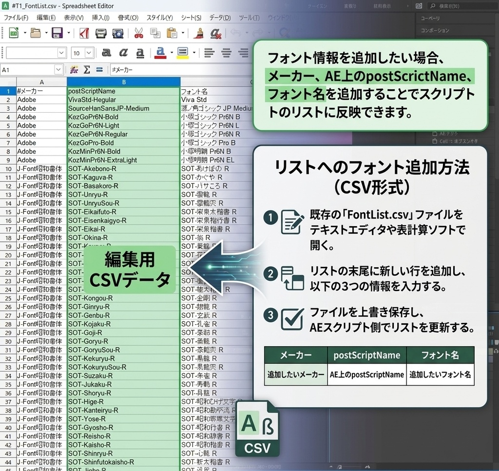 AfterEffects テキストレイヤー一括管理スクリプト