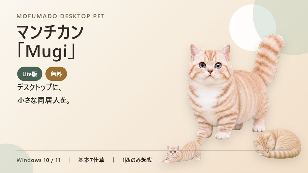 【無料・Windows】マンチカン「Mugi」デスクトップペット Lite版 v0.1.1