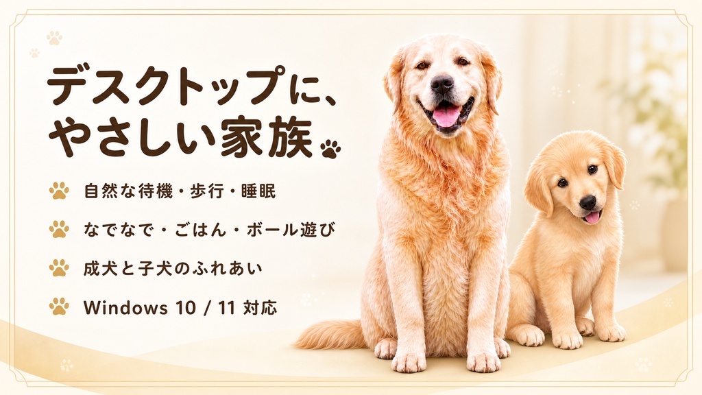 【Windows】Golden Retriever Desktop Pet 製品版 v0.3.84|成犬・子犬・複数起動