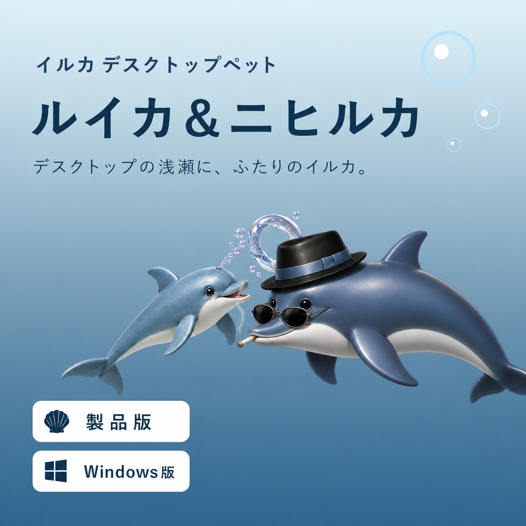 【Windows】イルカ デスクトップペット｜ルイカ＆ニヒルカ 製品版 v1.0.0