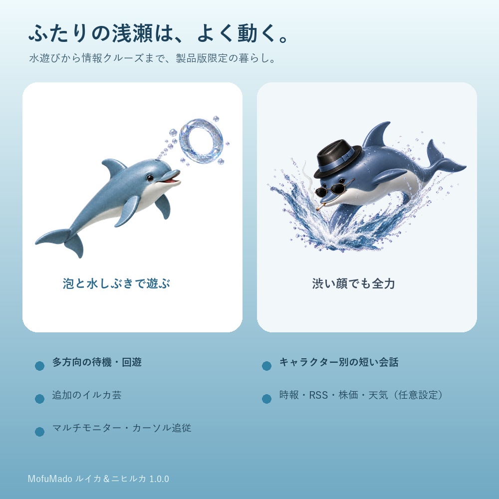 【Windows】イルカ デスクトップペット|ルイカ&ニヒルカ 製品版 v1.0.0