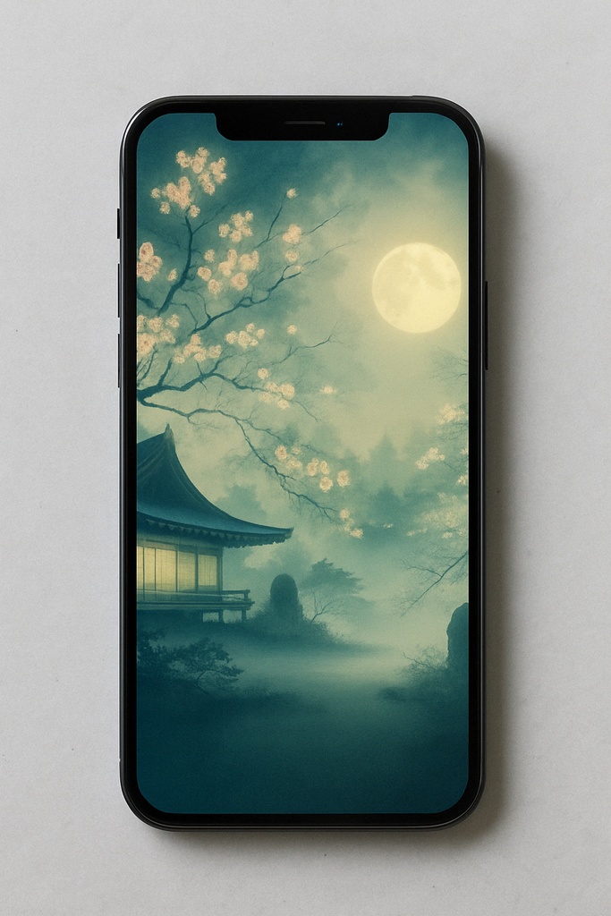 和風壁紙|夜の桜と月の風景(スマホサイズ)