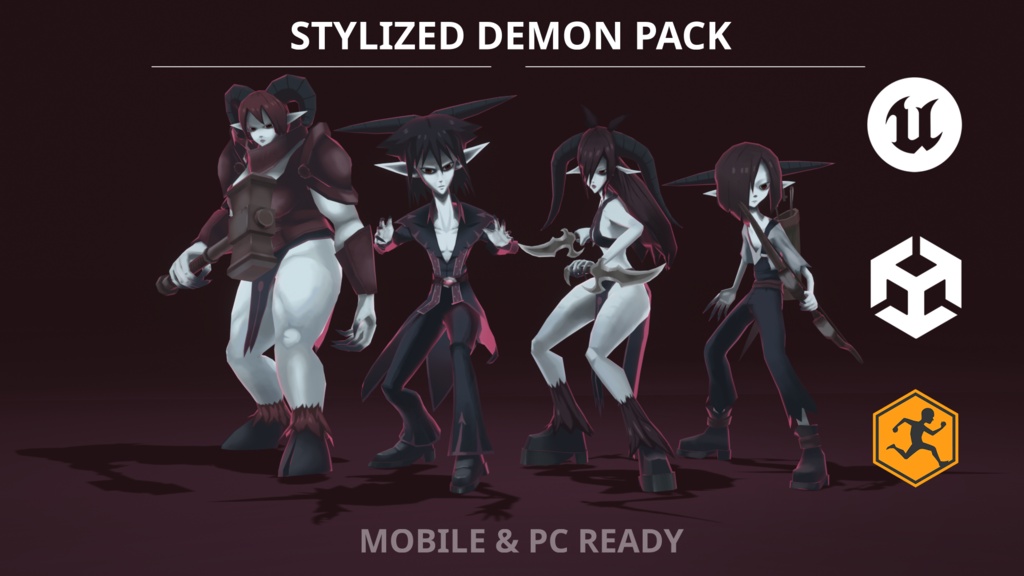 【3D Model】Stylized Demon Pack (4 Characters + Weapons + Animations)