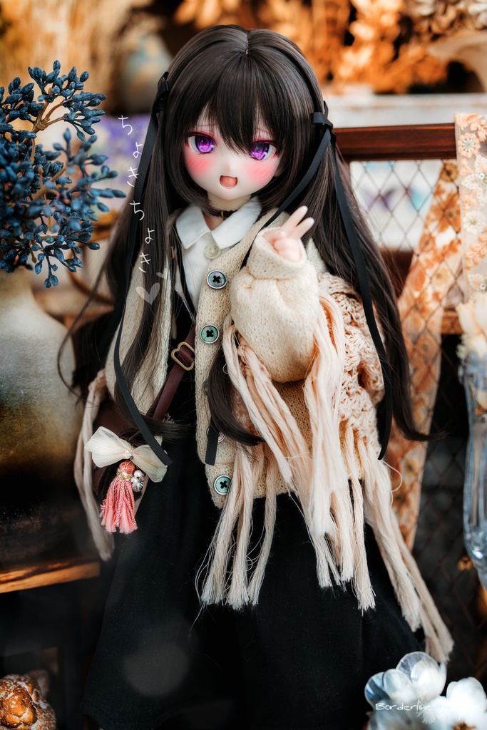 受注製作(5月発送予定):MDD用ルーズフィットエアリーニットカーディガン&フラフィーファブリックジャンパースカート&シェルボタンノースリーブホワイトシャツMC&ラインブレードブラックレースベルト セット Ver.スペリオル ワン ブラックマチュアード