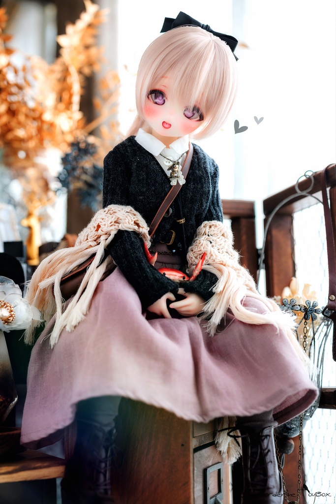 即納:DD&MDD用 コンフォータブルニットカーディガン&フラフィーファブリックジャンパースカート&シェルボタンノースリーブシャツMCⅡ&カルトナージュブレードレースベルト セット