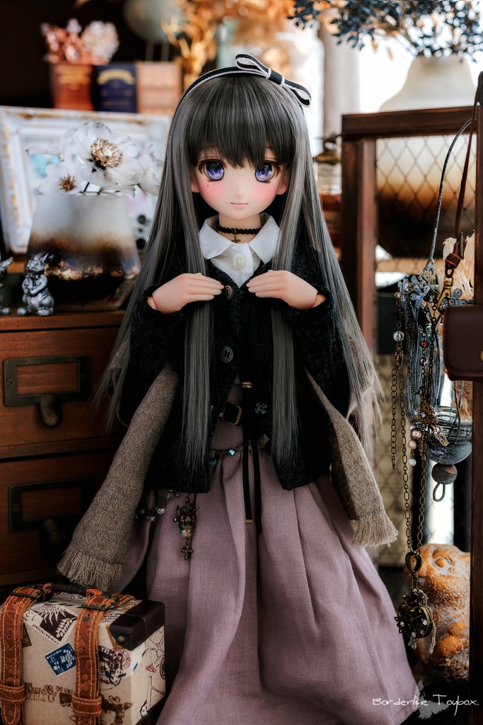 即納:DD&MDD用 コンフォータブルニットカーディガン&フラフィーファブリックジャンパースカート&シェルボタンノースリーブシャツMCⅡ&カルトナージュブレードレースベルト セット