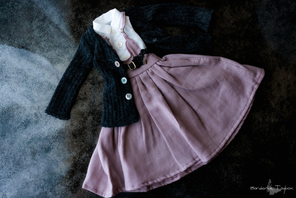 即納:DD&MDD用 コンフォータブルニットカーディガン&フラフィーファブリックジャンパースカート&シェルボタンノースリーブシャツMCⅡ&カルトナージュブレードレースベルト セット