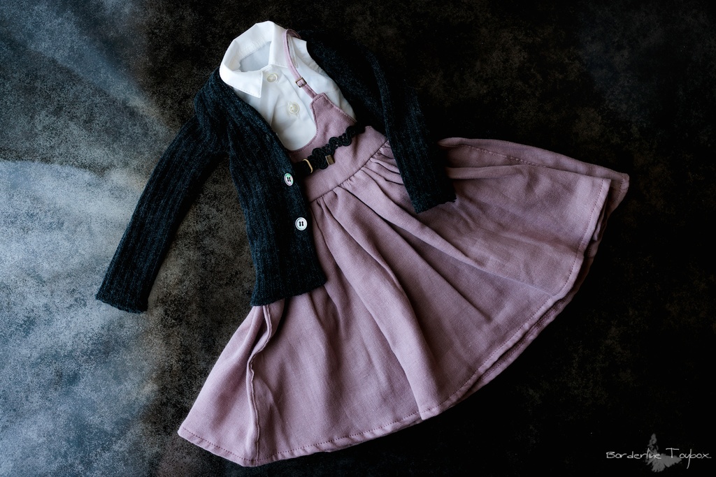 即納:DD&MDD用 コンフォータブルニットカーディガン&フラフィーファブリックジャンパースカート&シェルボタンノースリーブシャツMCⅡ&カルトナージュブレードレースベルト セット